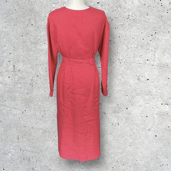 Xirena Button Up Pink Linen Midi Dress Size S Tie Belt Contemporary Minimalist - Picture 4 of 8